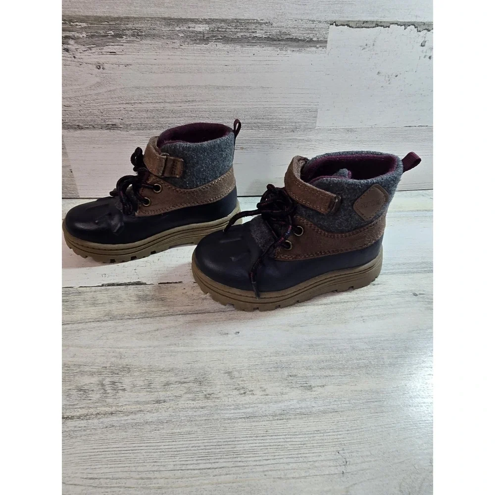 Carters Toddler Boys‎ Navy Grey Brown Duck Boots Winter Shoes Size 8